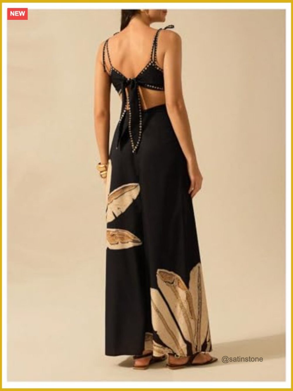 Boho Print Tie Shoulder Spaghetti Strap Cut Out Tie Back Maxi Sundress - Picture 2 of 5